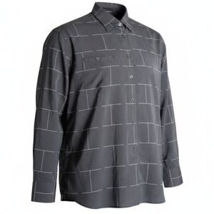Vintage Messori Made in Italy Men's Large Gray Grid Button Down Shirt Y2K 90s‎